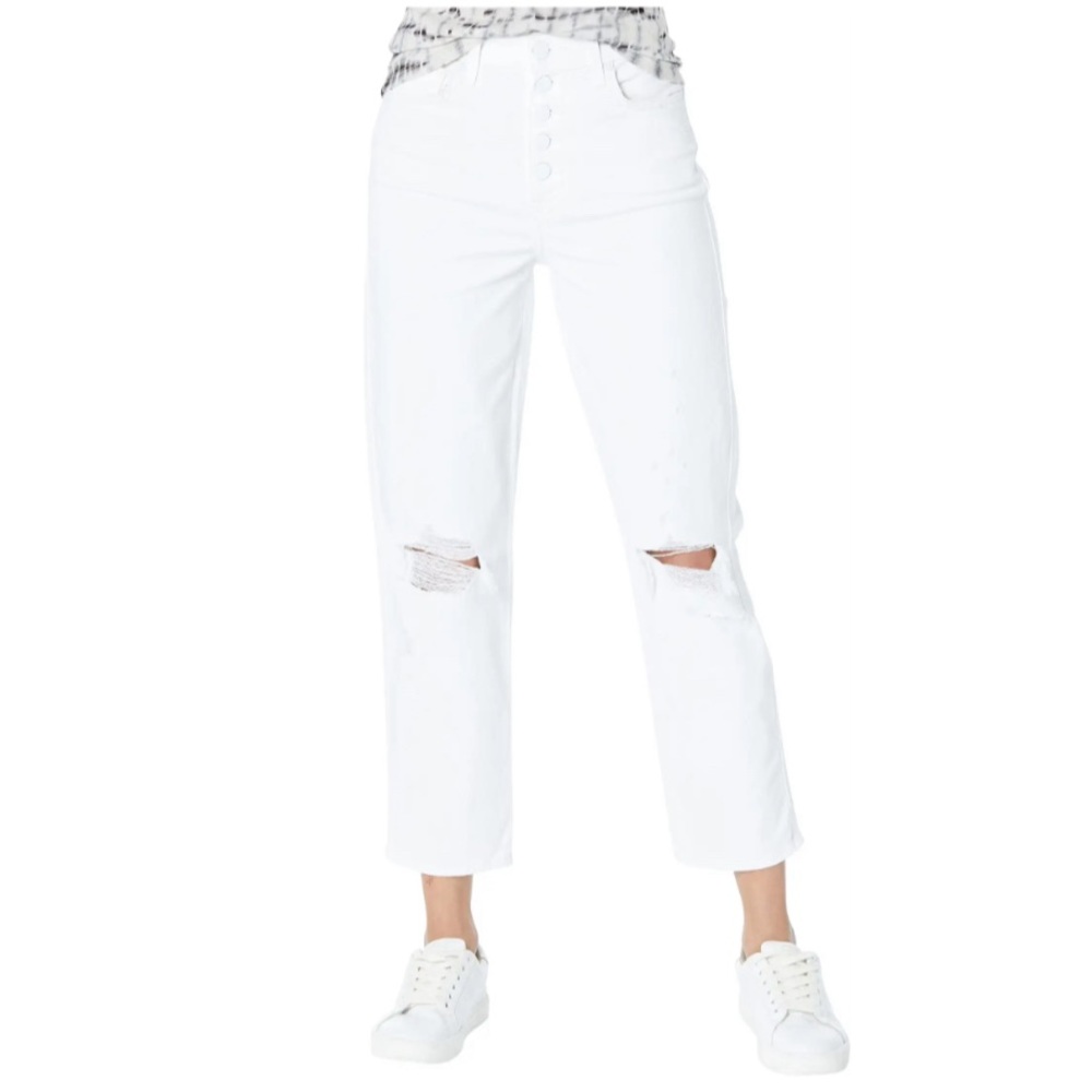 7 For All Mankind High-Waist Crop Straight Button Fly in Royce Blanc 27